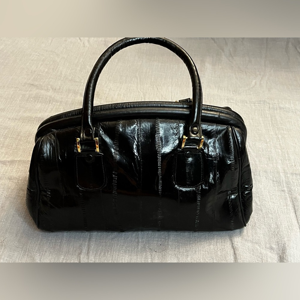 Vintage Black Eel Skin Handbag Exotic Leather Purse
